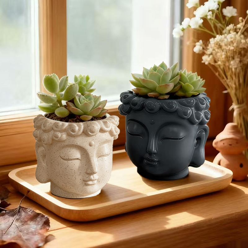 Snake Plant Ceramic - Zen Buddha Statue Resin Planter Flower