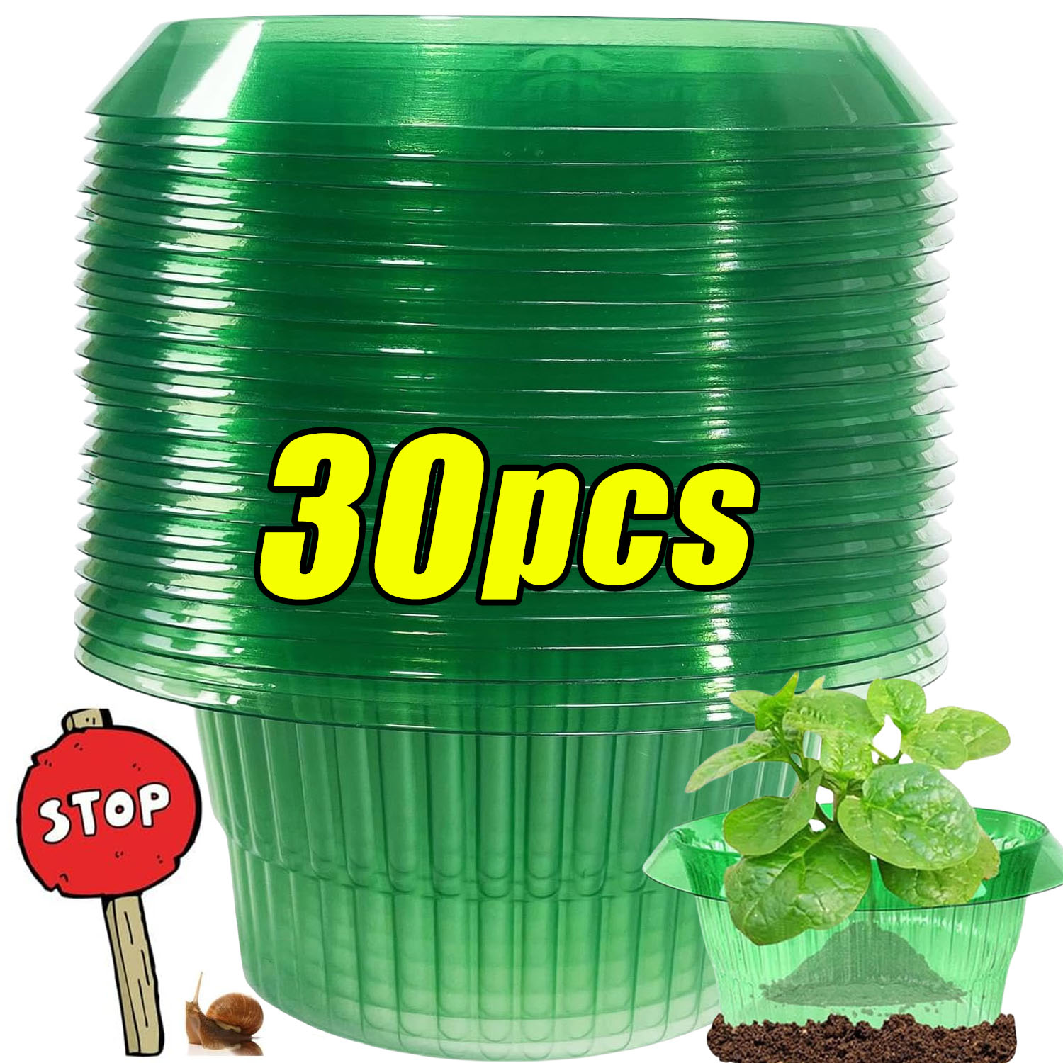 Plant Parent Tools - 1/30pcs Plants Slug Protection Rings Green